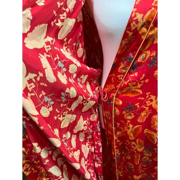 Saks Fifth Avenue 100% Silk Long Robe, Red floral, Size L - Picture 8 of 11